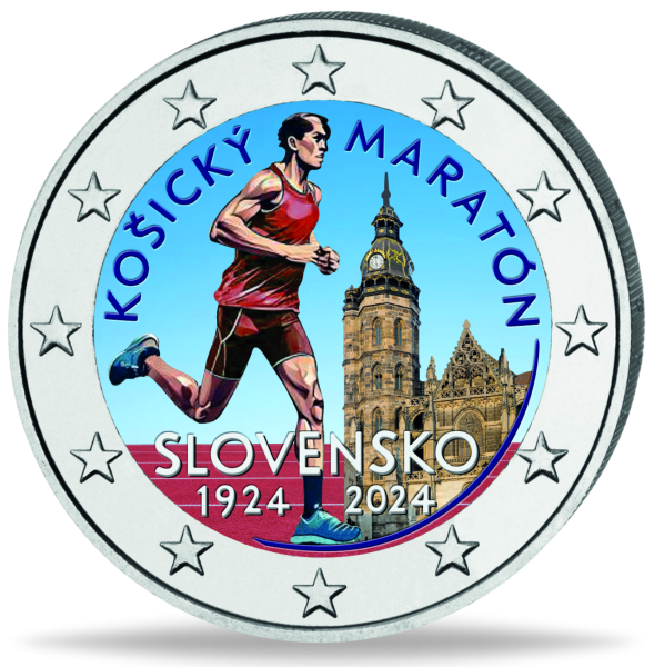 Slowakei, 2 Euro Marathonlauf in Kosice, 2024,bfr, Farbappl. - Münze Vorderseite