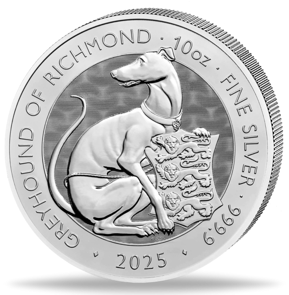10 Pfund Greyhound of Richmond 10 Unzen Silber 2025 - Münze Vorderseite