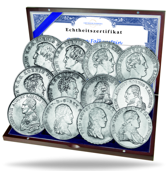 Königreich Sachsen, Talersatz „Erste vier Könige Sachsens“ (12 Mz.) - Silber