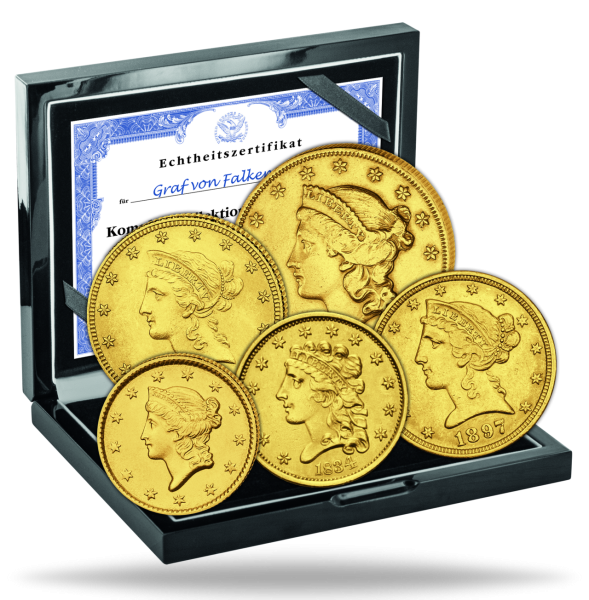 USA, Gold-Kollektion Liberty Head (5 Münzen) - Satzbild