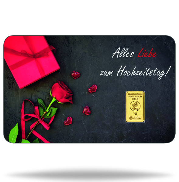 Finecard Hochzeitstag Gold - Geschenkbarren Vorderseite