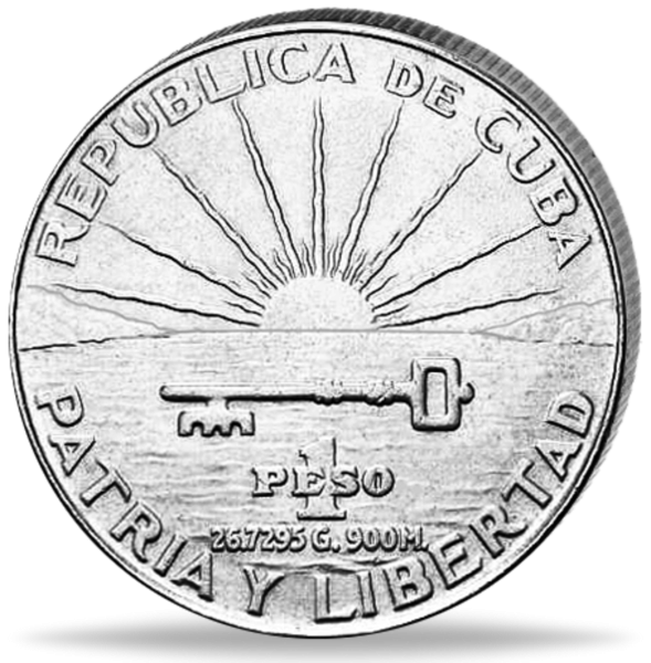 Kuba 1 Peso 1953 Sonne – Silber - Münze Vorderseite