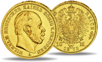 Preußen 10 Mark „Kaiser Wilhelm I. - A“ 1872 - Gold - Münze Vorderseite / Preußen 10 Mark „Kaiser Wilhelm I. - A“ 1872 - Gold - Münze Rückseite Preußen 10 Mark „Kaiser Wilhelm I. - A“ 1872 - Gold - Münze Vorderseite / Preußen 10 Mark „Kaiser Wilhelm I. - A“ 1872 - Gold - Münze Rückseite