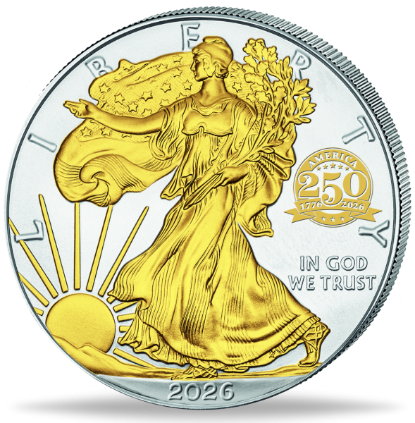 USA 1 Dollar Eagle 1 Unze Silber mit Goldveredelung 2026 - Münze Vorderseite