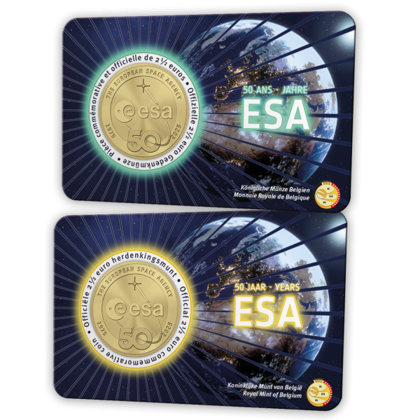 Belgien, 2x 2,5 Euro 50 Jahre ESA, 2025, in flämischer und in wallonischer Cc
