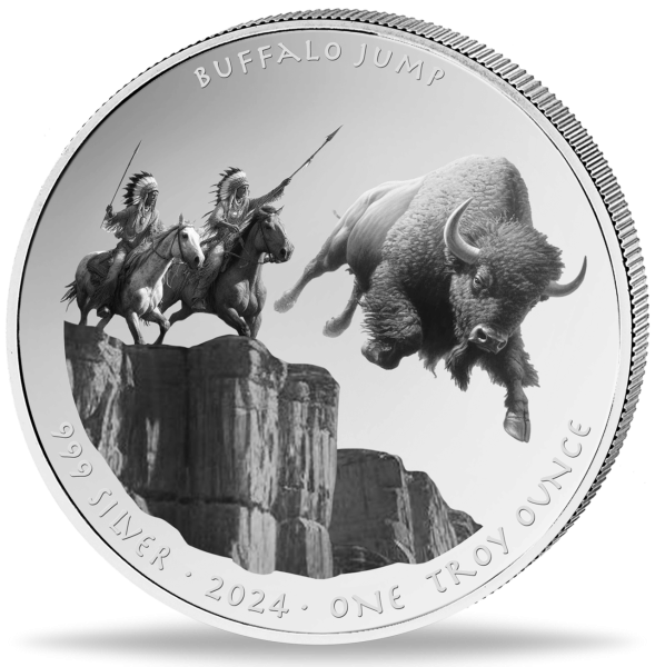 1 Dollar 1oz Buffalo Jump Jagd - Münze Vorderseite