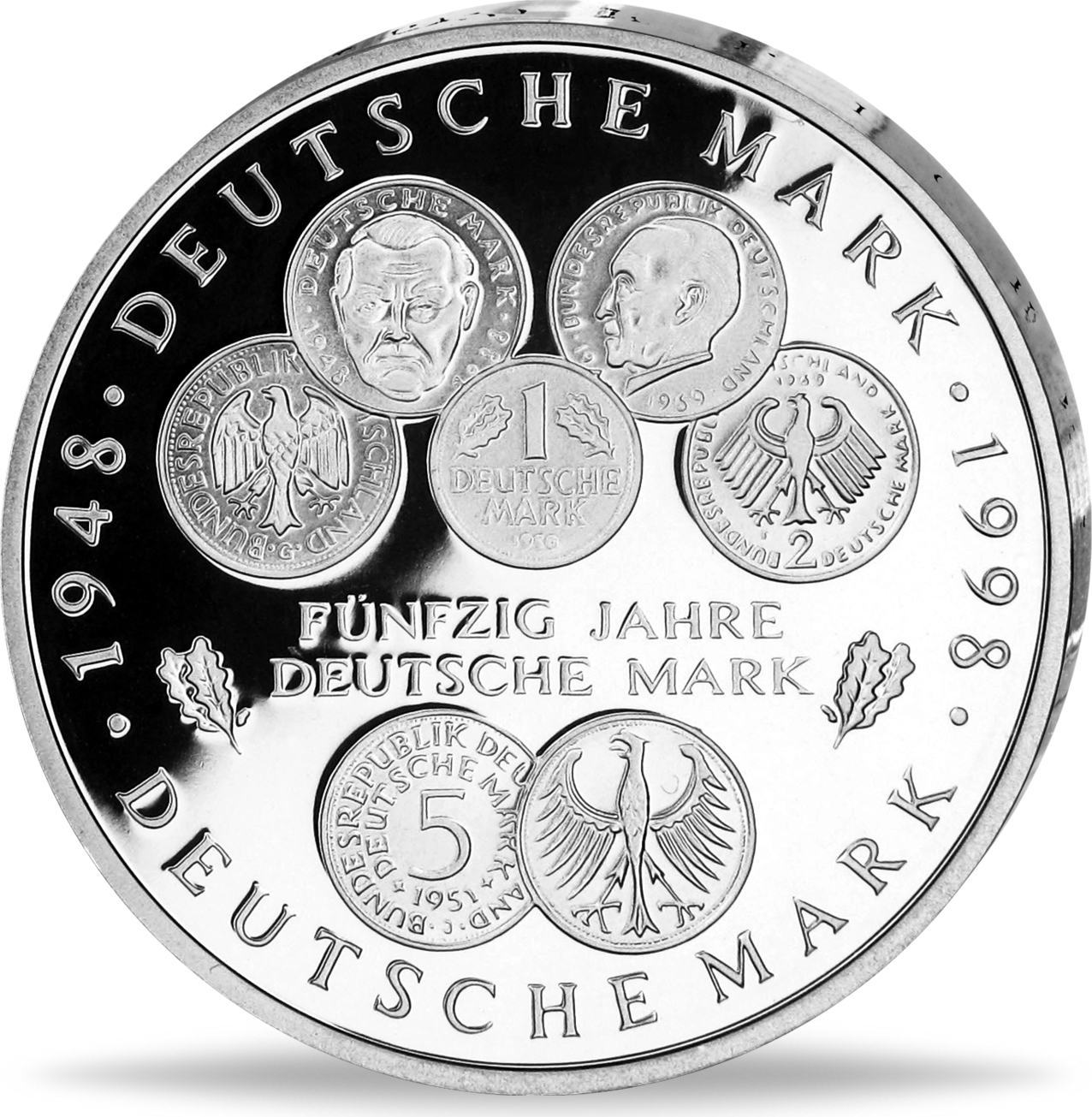Bundesrepublik Deutschland, 10 Deutsche Mark 1998, 50 Jahre Deutsche Mark Silber Münzen