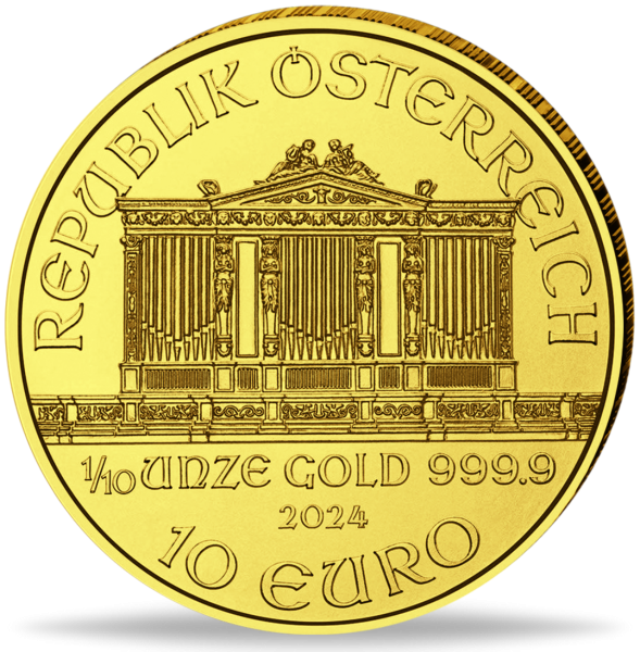 Österreich 10 Euro Philharmoniker 1/10 Unze Gold 2024 - Münze Vorderseite