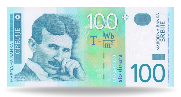 100 Din Banknote Nikola Tesla - Vorderseite