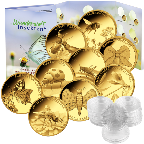 9x Gold-Gedenkprägungen 'Wunderwelt Insektenreich' - Lieferumfang