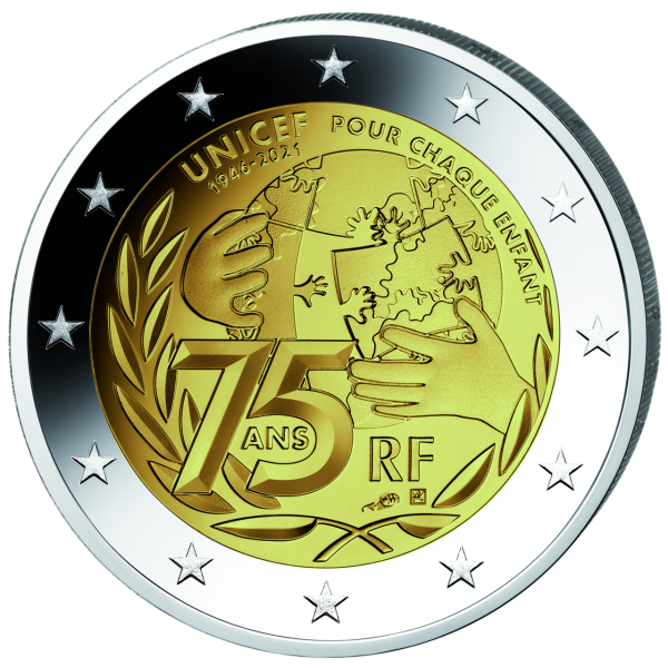 2 Euro UNICEF 75 Jahre - Münze Vorderseite