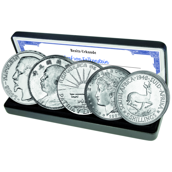 Silbersatz 5 Kontinente 5 Münzen - Silber - Kassette