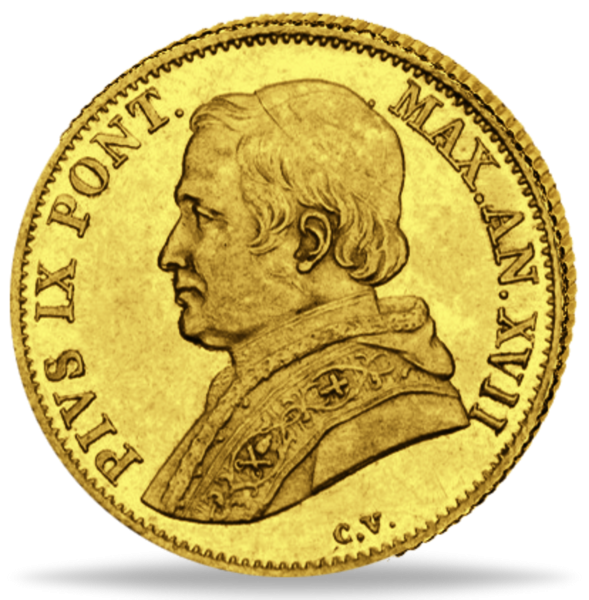 Vatikan, 1 Scudo 1858-1865, Papst Pius IX. - Gold - Münze Vorderseite