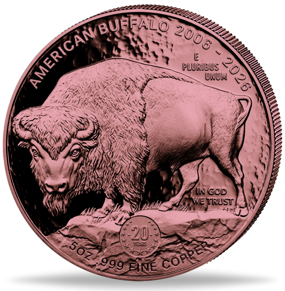 USA, 1 Dollar Büffel 2026, 5 Unzen Kupfer - Münze Vorderseite