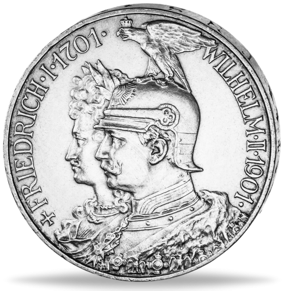 Deutschland, 5 Mark „200 Jahre Königreich“ Erstabschlag 1901 - Münze Vorderseite