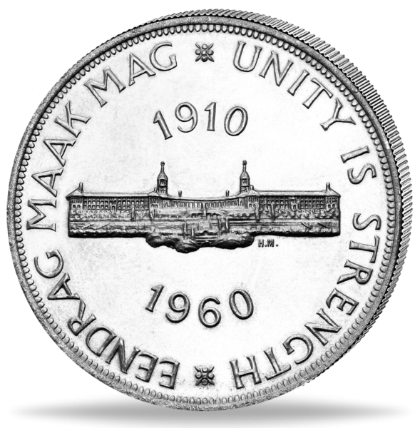 Südafrika, 5 Shilling „50 J. Südafrikanische Union“ - Münze Vorderseite