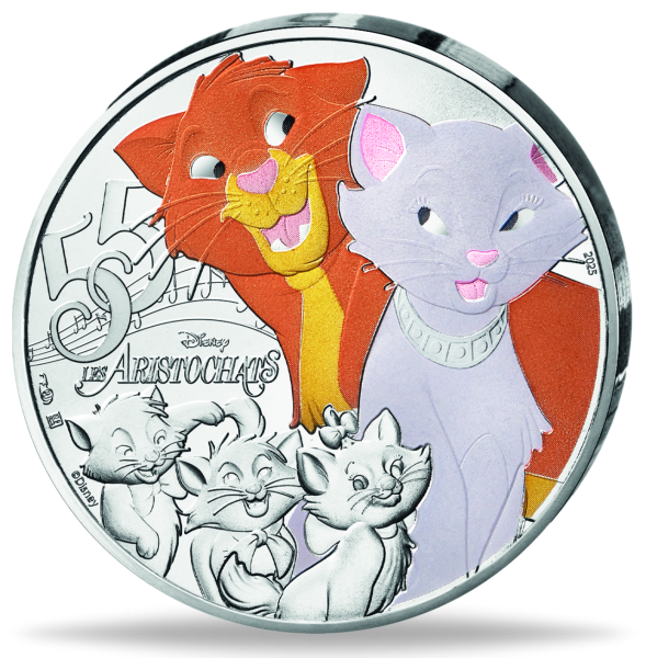 10 Euro Aristocats, 2025, Silber, Farbappli, st, Münzkarte - Münze Vorderseite