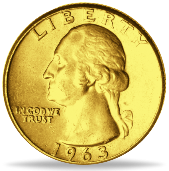 25 US-Cent George Washington 1932-1964,24 Karat-Goldveredlung -Münze Vorderseite