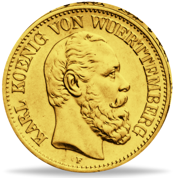 Königreich Württemberg 5 Mark „König Karl“ 1878 - Gold - Münze Vorderseite