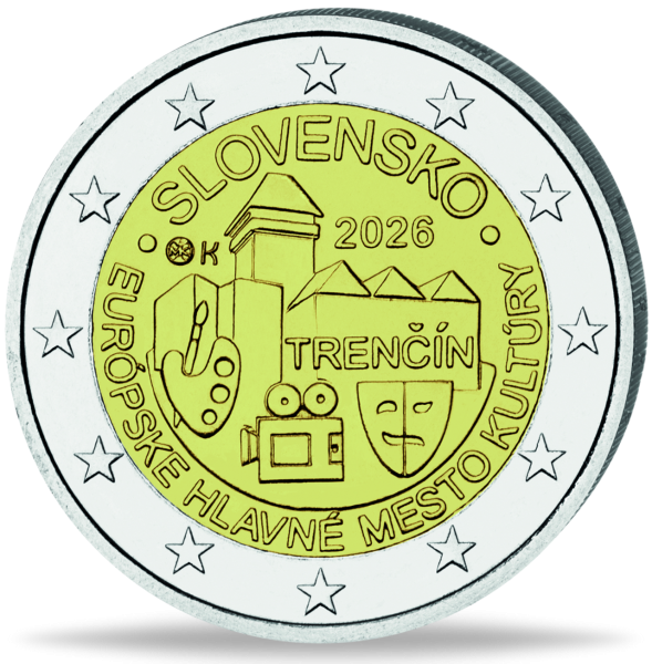 Slowakei 2 Euro Trencin Kulturhauptstadt Europas 2026 - Münze Vorderseite