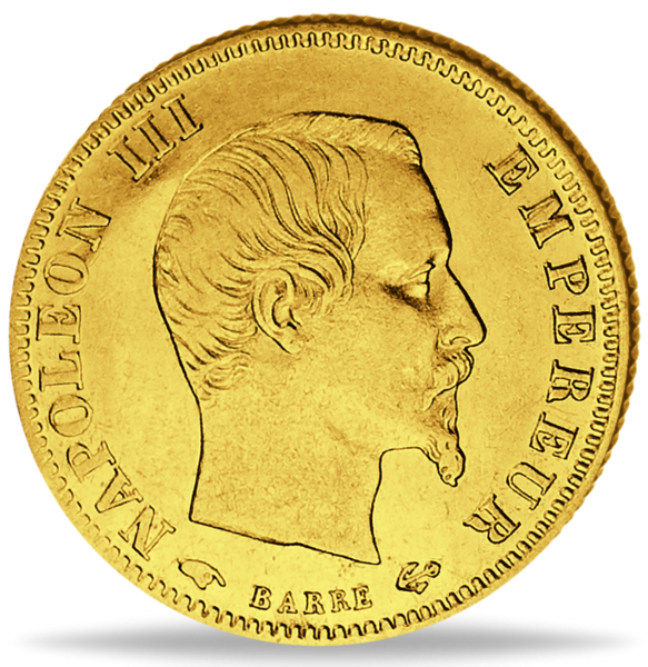 5 französische Francs Napoleon III. ohne Kranz - Vorderseite Münze
