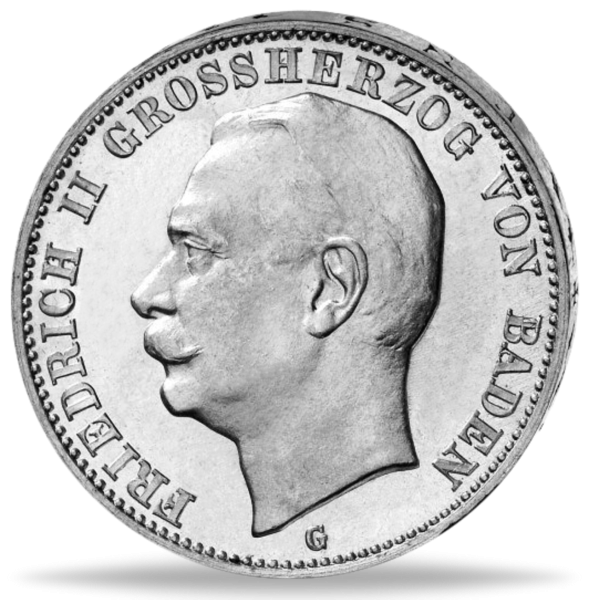 Baden 3 Mark „Großherzog Friedrich II.“ 1908 - Silber - Münze Vorderseite