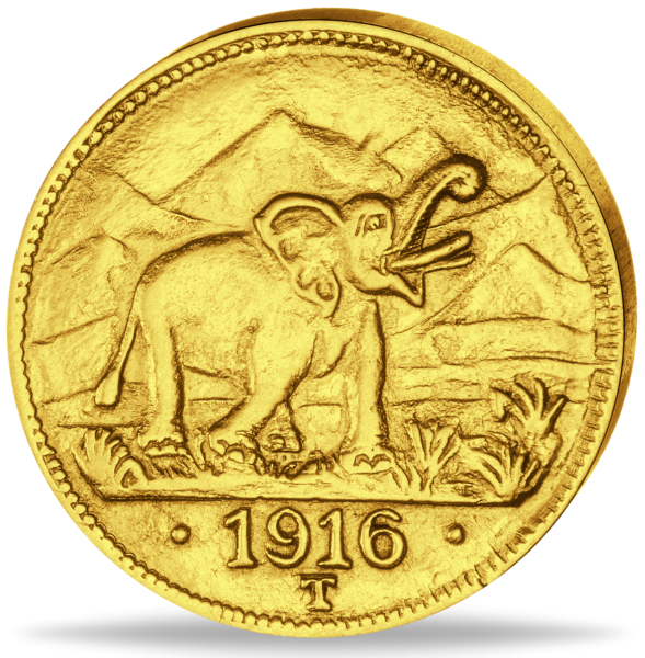 15 Rupien Gold Elefant - Münze Vorderseite