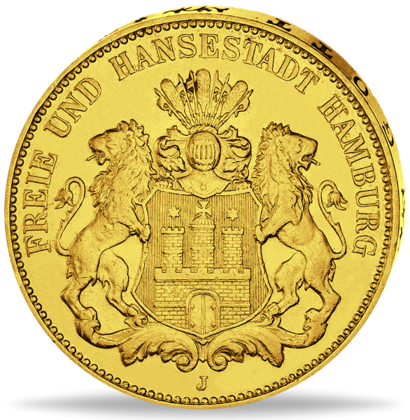 Hamburg 20 Mark „Stadtwappen“ 1877 Fast Stempelglanz - Gold - Münze Vorderseite