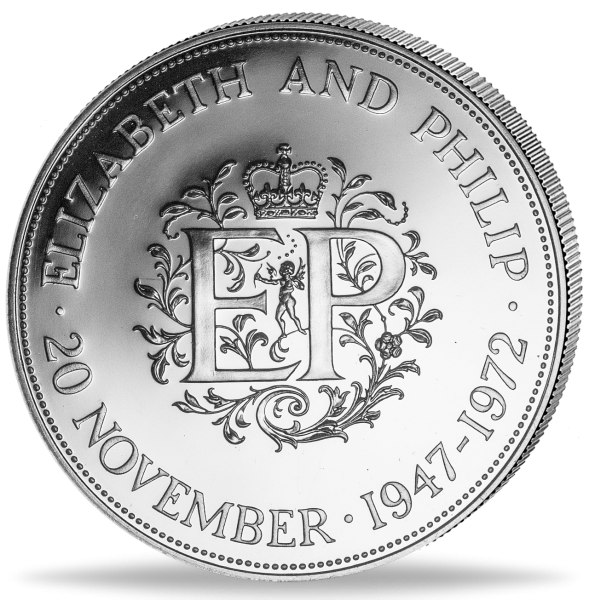 25 Pence Silberhochzeit Queen Mum und Prinz Philip - Münze Vorderseite