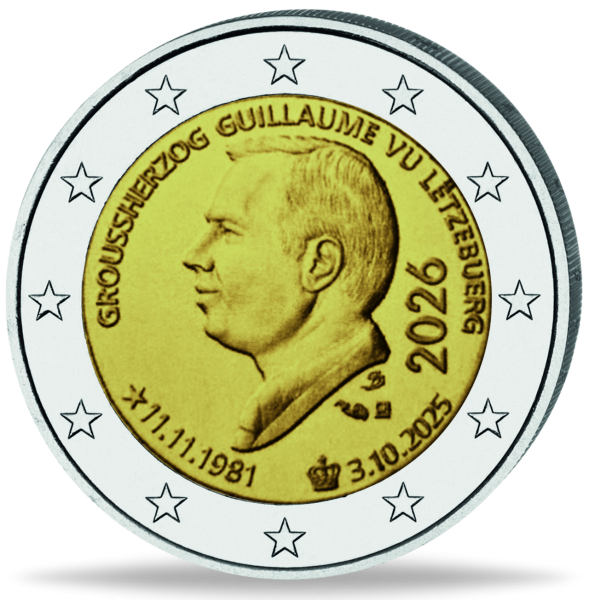 Luxemburg, 2 Euro Thronbesteigung Guillaume, 2026, bfr. - Münze Vorderseite
