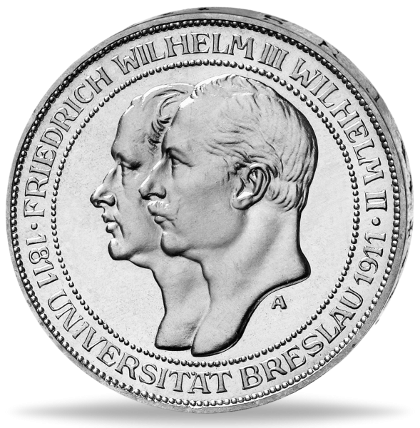 3 Mark „Universität Breslau“ 1911 Polierte Platte - Silber - Münze Vorderseite