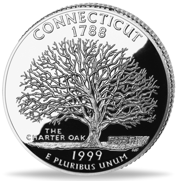 USA, 1/4 $ Connecticut, State Quarter-Serie, 1999, bfr - Münze Vorderseite