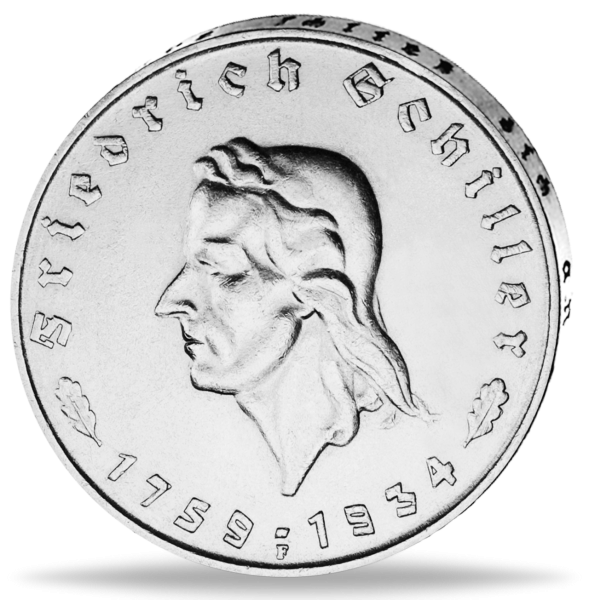 Drittes Reich 5 Reichsmark „Schiller“ 1934 - Silber - Münze Vorderseite