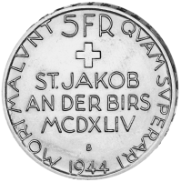 5 Schweizer Franken St Jacob 1944 - Münze Rückseite 5 Schweizer Franken St Jacob 1944 - Münze Rückseite