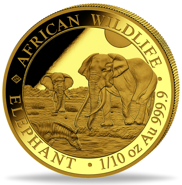 100 Shilling African Wildlife Elefant 1/10 Unze Gold - Münze Vorderseite