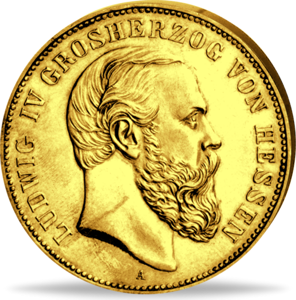 5 Mark 1877, Großherzog Ludwig IV. Jäger 218 Gold - Münze Vorderseite