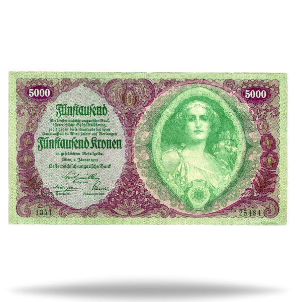 Republik Österreich, 5000 Kronen 1922, Österreicherin - Banknote Vorderseite