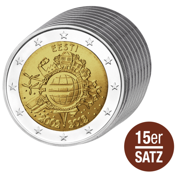 Komplettsatz mit 15 x 2 Euro-Gedenkmünzen aus Estland - Satzbild