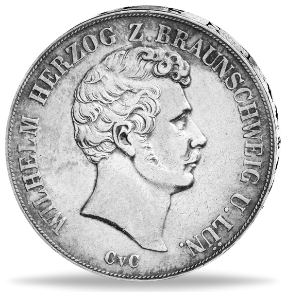 Herzogtum Braunschweig, Doppeltaler 1843, Herzog Wilhelm - Münze Vorderseite