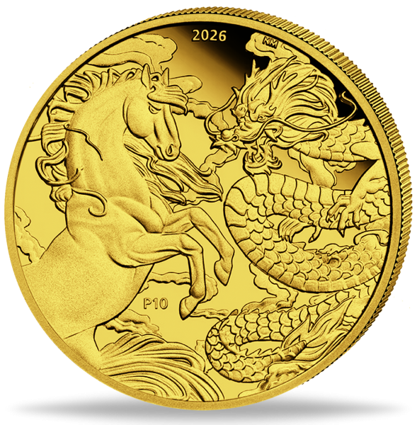 Australien 100 Dollar Drache & Pferd 1 Unze Gold PP 2026 - Münze Vorderseite