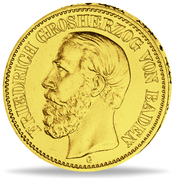 Baden 10 Mark „Großherzog Friedrich I.“ 1872 - Gold - Münze Vorderseite