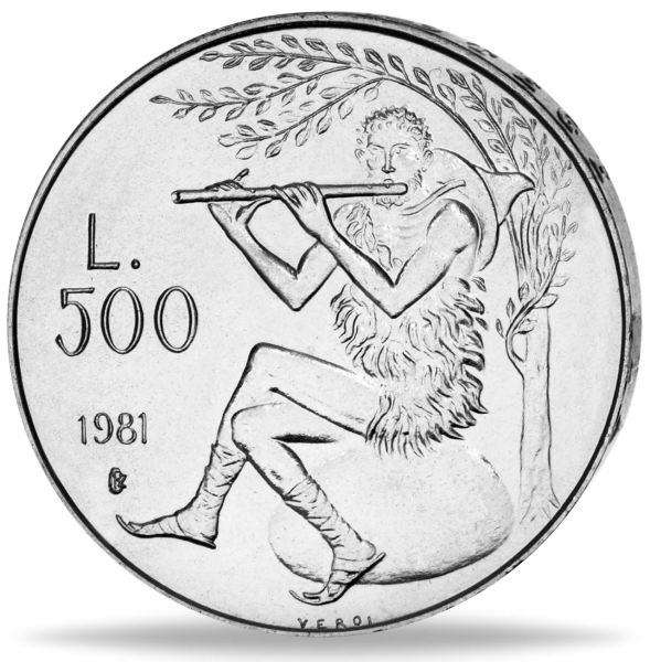 500 Lire Virgil Flötenspieler - Vorderseite Münze
