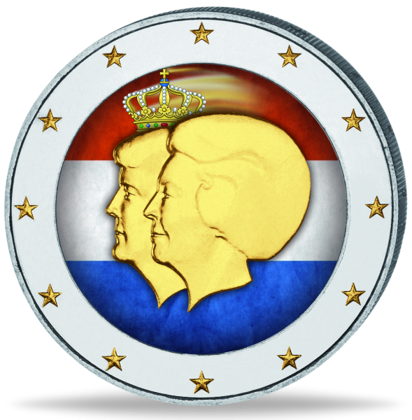 2 Euro Doppelportrait Niederlande - Golden-Stars - Münze Vorderseitev