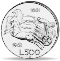 Italien, 500 Lire 1961, Quadriga - Silber