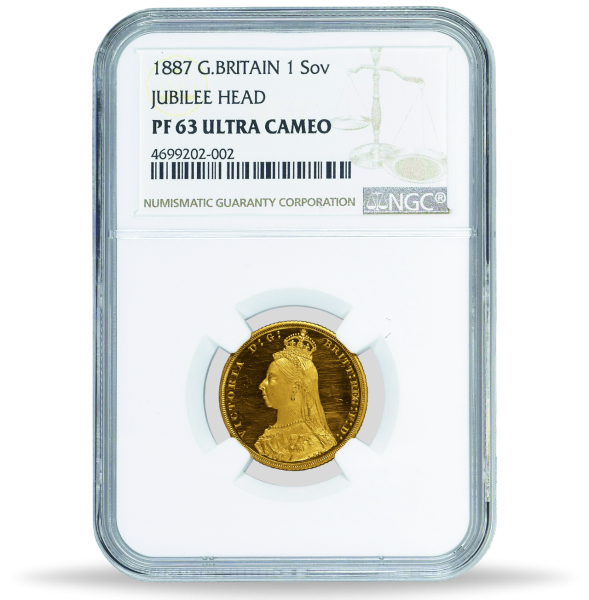 1 Sovereign 1887, Königin Victoria, Krönlein, NGC PF-63 - Münze Slab Vorderseite