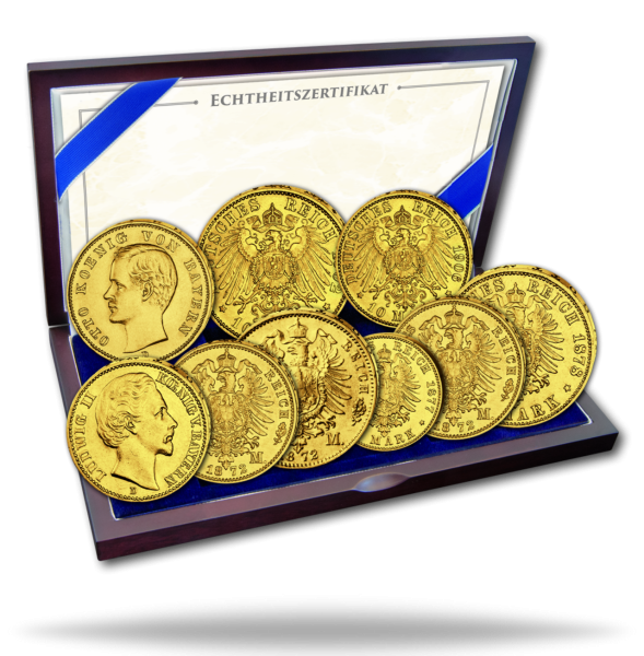 7x Mz Bayerische Koenige Goldkomplettsatz - Gruppenbild
