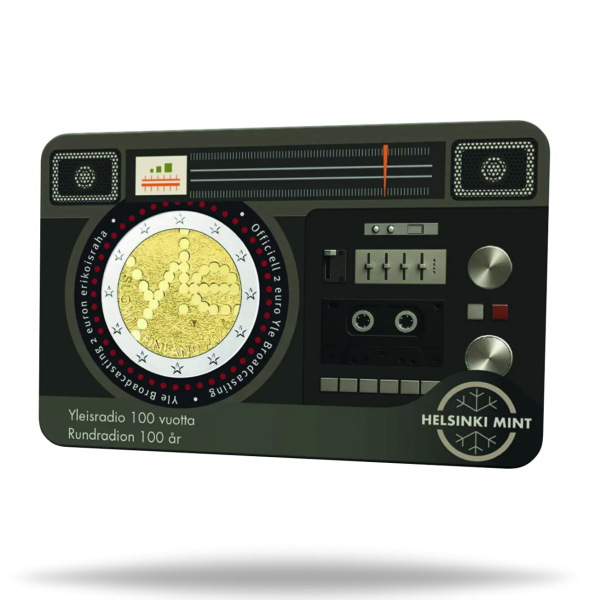 2 Euro 100 J. Rundfunk, 2026, bfr. in finnischer Coincard - Card Vorderseite