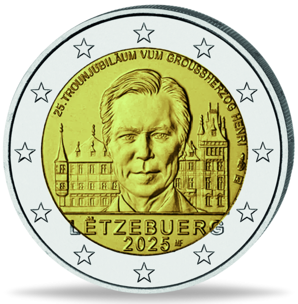 Luxemburg, 2 Euro 25jähriges Thronjubiläum Henri, 2025, bfr.- Münze Vorderseite