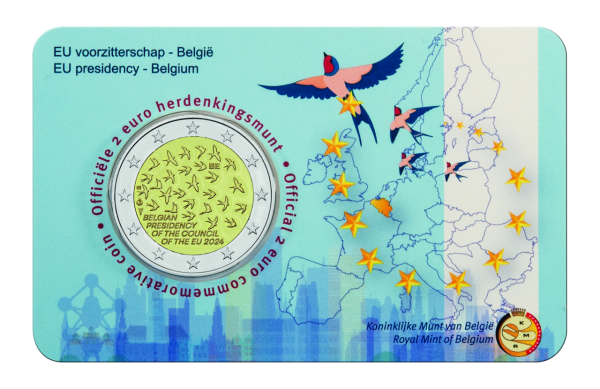 Belgien 2 Euro EU-Ratspräsidentschaft, 2024, in fläm. Coincard - Coincard vorne