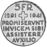 5 Sfr Ruetli Schwur 1941 - Münze Rückseite 5 Sfr Ruetli Schwur 1941 - Münze Rückseite